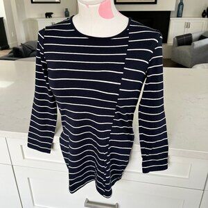 Vince Camuto Casual 3/4 Sleeve Scoop Neck Striped Top Navy + White Sz XXS